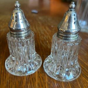 Vintage Glass Salt and Pepper Shakers with Silver Tops